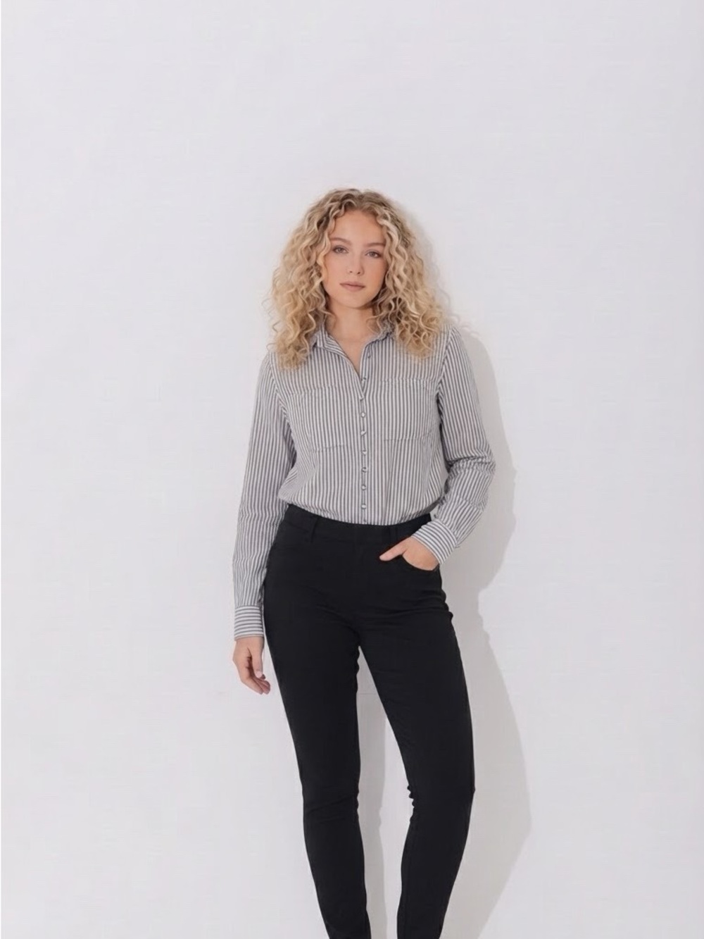 Velvet Heart Black & White Striped Button-Down Shirt